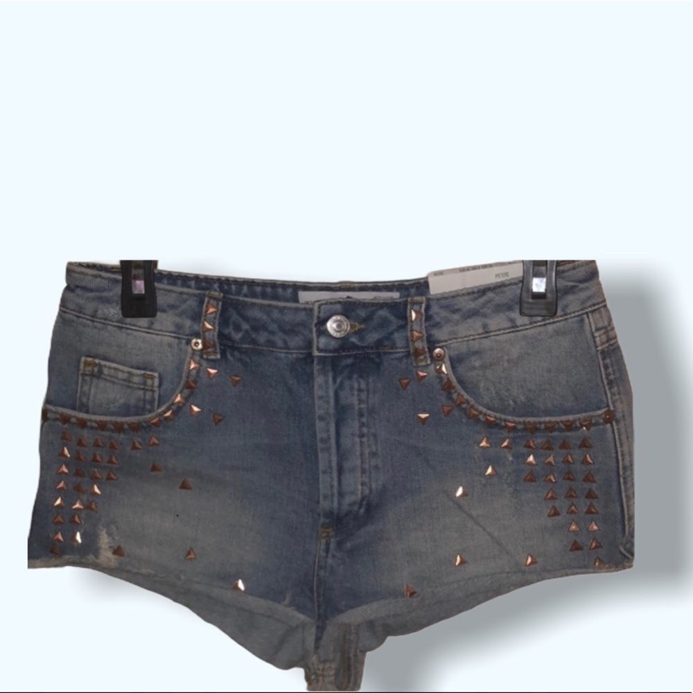 Topshop Hi-Waisted Moto Petite Jean Shorts nwt
